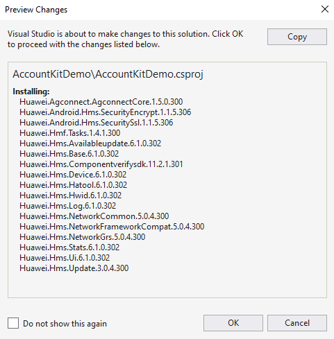 Install the Huawei Account Kit NuGet package-Getting Started-Development  Guide-Xamarin-Account Kit | HUAWEI Developers