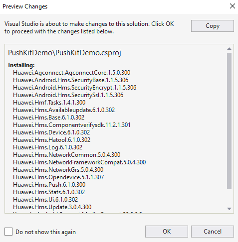 Installing the Push Kit NuGet package-Preparations-Development Guide-Xamarin-Push  Kit | HUAWEI Developers