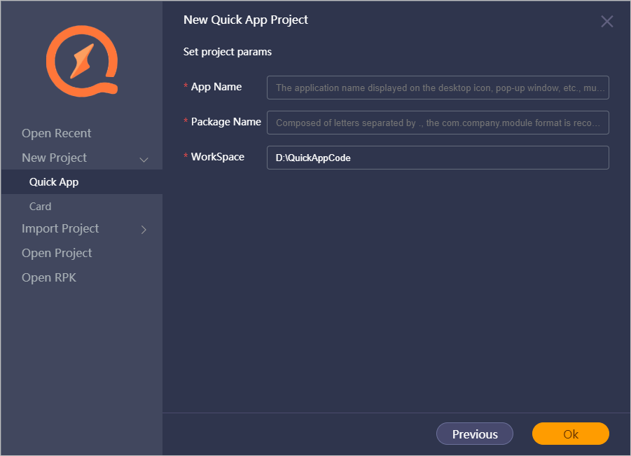 Quick App Ide Creating a Quick App Project-Project Wizard-HUAWEI Quick App IDE ...