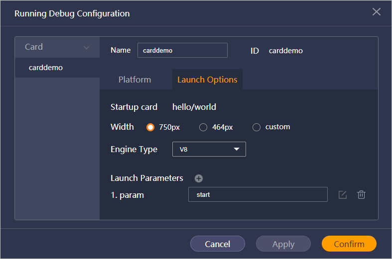 Quick App Ide Setting Card Startup Parameters-Setting Debugging Parameters-Debugging ...