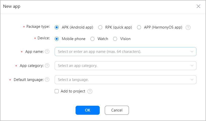 Creating an App-Creating Your Project and App-AppGallery Connect