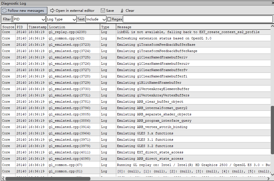 Diagnostic Log-UI Elements-Frame Profiler Usage-Graphics Profiler ...