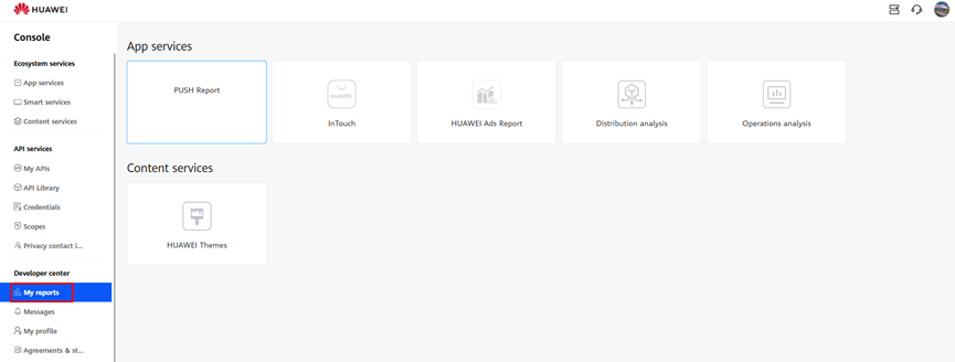 My Reports-Console Management - HUAWEI Developers