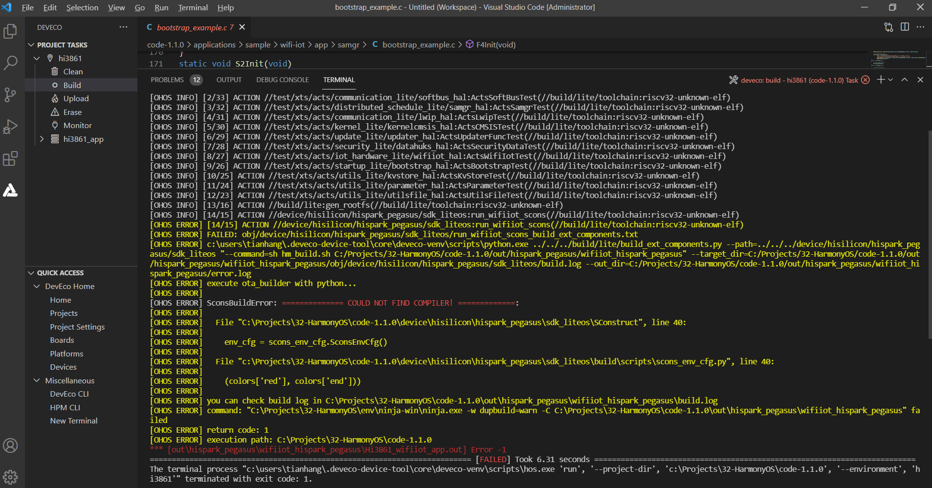 Hi3861工程编译报错 Could Not Find Compiler 华为开发者论坛