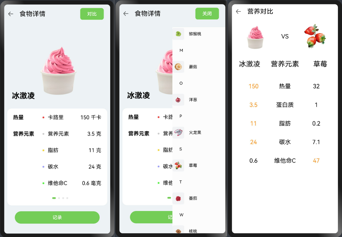 营养对比页面截图